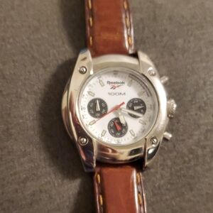 Reebok White Dial Silver Case Watch with Brown Strap